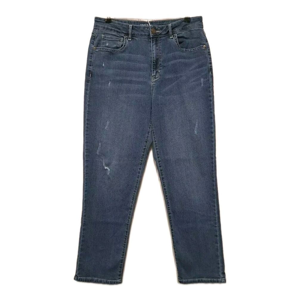 Time And Tru Straight Leg Jeans Womens 12 Blue Denim Stretch High Rise Cropped